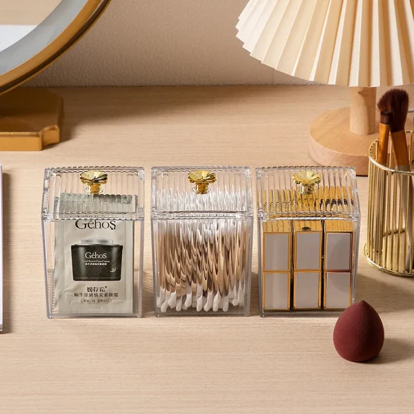 Transparent Storage Box Desktop Dust-Proof Makeup Lipstick Cosmetics Organizer Bathroom Cotton Swab Holder Jewelry Container 2
