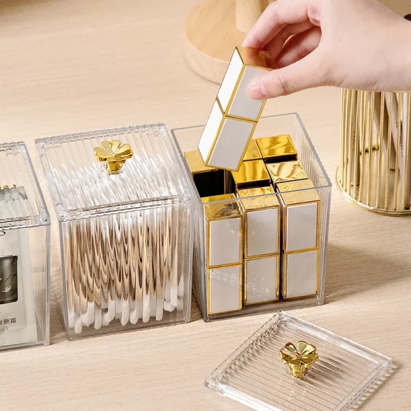 Transparent Storage Box Desktop Dust-Proof Makeup Lipstick Cosmetics Organizer Bathroom Cotton Swab Holder Jewelry Container 3