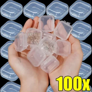 100/1PCS Mini Storage Box Transparent Plastic Storage Box Jewelry Container Portable Earring Ring Earplugs Packaging Storage Box 1