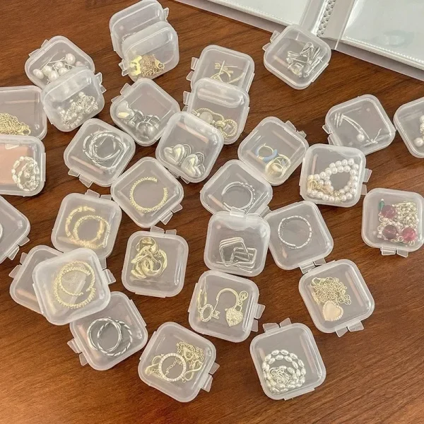100/1PCS Mini Storage Box Transparent Plastic Storage Box Jewelry Container Portable Earring Ring Earplugs Packaging Storage Box 2