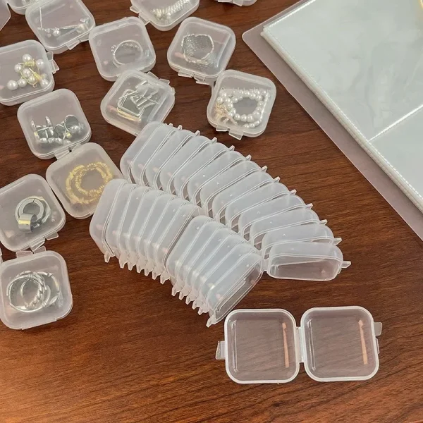 100/1PCS Mini Storage Box Transparent Plastic Storage Box Jewelry Container Portable Earring Ring Earplugs Packaging Storage Box 4