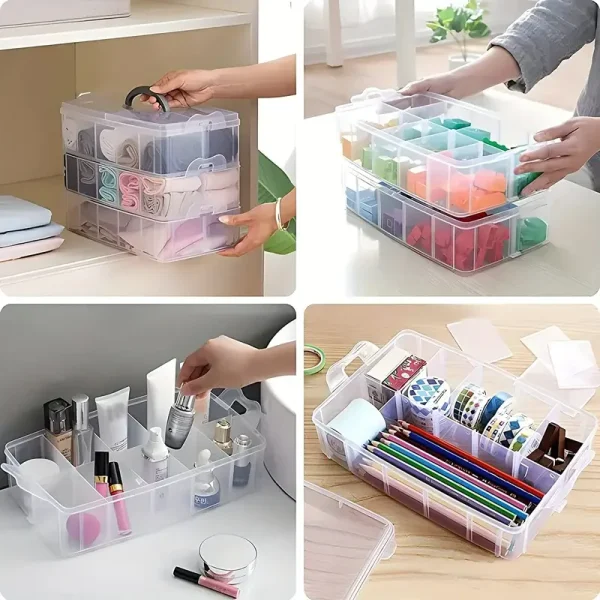 1/2/3/4 Tier Transparent Adjustable Stackable Compartment Slot Plastic Storage Box For Organizing Toys Jewelry Accessories 3