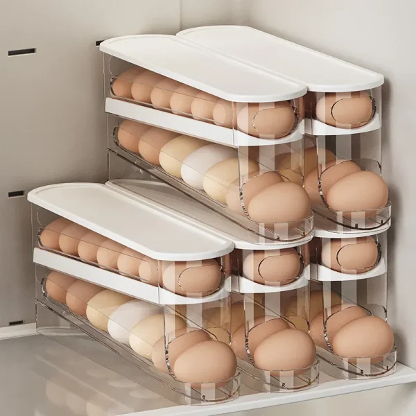 Bilayer Fridge Egg Storage Box Automatic Rolling Eggs Holder Rack Ladder Style Refrigerator Eggs Dispenser Egg Organizer Holder 1