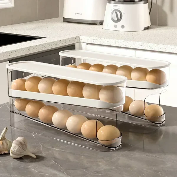 Bilayer Fridge Egg Storage Box Automatic Rolling Eggs Holder Rack Ladder Style Refrigerator Eggs Dispenser Egg Organizer Holder 2