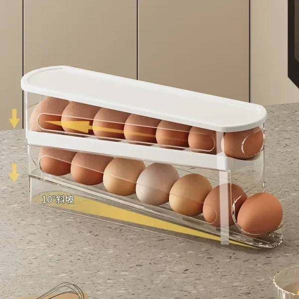 Bilayer Fridge Egg Storage Box Automatic Rolling Eggs Holder Rack Ladder Style Refrigerator Eggs Dispenser Egg Organizer Holder 3