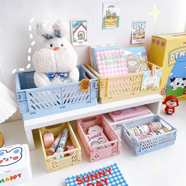 6Color Foldable Storage Baskets Student Desktop Holder Tape Stationery Cosmetic Storage Box Home Office Organizer Container 2