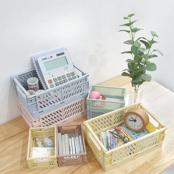 6Color Foldable Storage Baskets Student Desktop Holder Tape Stationery Cosmetic Storage Box Home Office Organizer Container 5