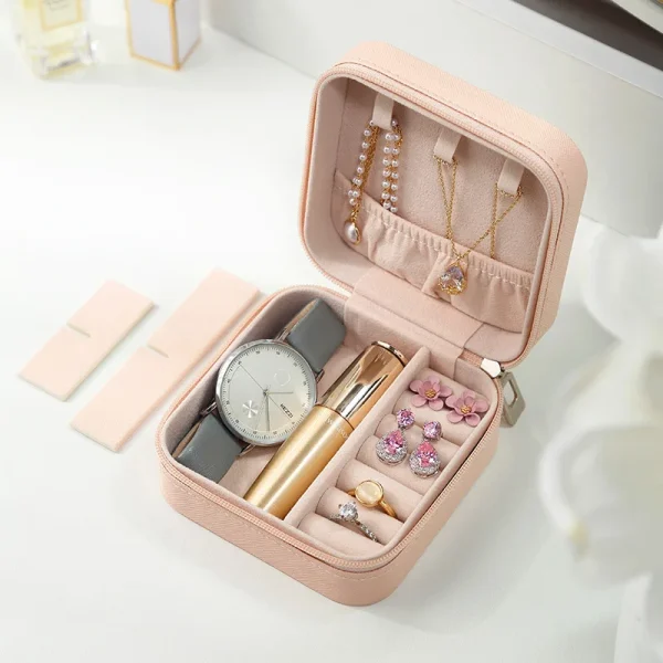 Mini Jewelry Storage Box Portable Home Travel Earrings Necklace Storage Case for Women Ring Organizer PU Leather Display Case 2