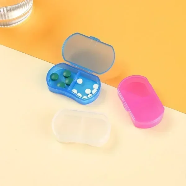 1PCS Pill Medicine Box Portable Drug Box Tablet Splitter Holder Storage Organizer Container Case Pillbox 2-Grids Mini Dispenser 5