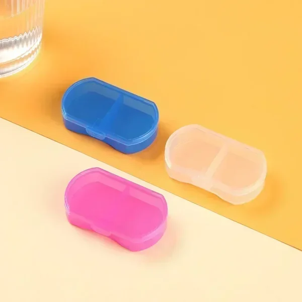 1PCS Pill Medicine Box Portable Drug Box Tablet Splitter Holder Storage Organizer Container Case Pillbox 2-Grids Mini Dispenser 6