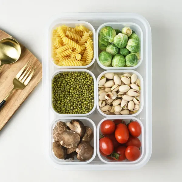 6 Grids Divided Serving Tray Storage Box Kitchen Portable Sub-format Seasoning Separator Box Fresh-keeping Snack Fruits Food Box 3