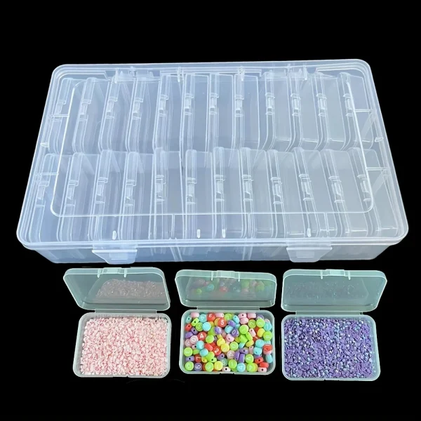 24-Grid Plastic Craft Storage Box Set, Transparent Organizer Case for Jewelry, Beads, Nail Art, and Small Supplies 2