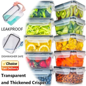 10PCS Food Storage Set - Airtight Snap Lid Containers for Meal Prep, Kitchen and Pantry Microwave safe Lunch Box BPA-Free 1