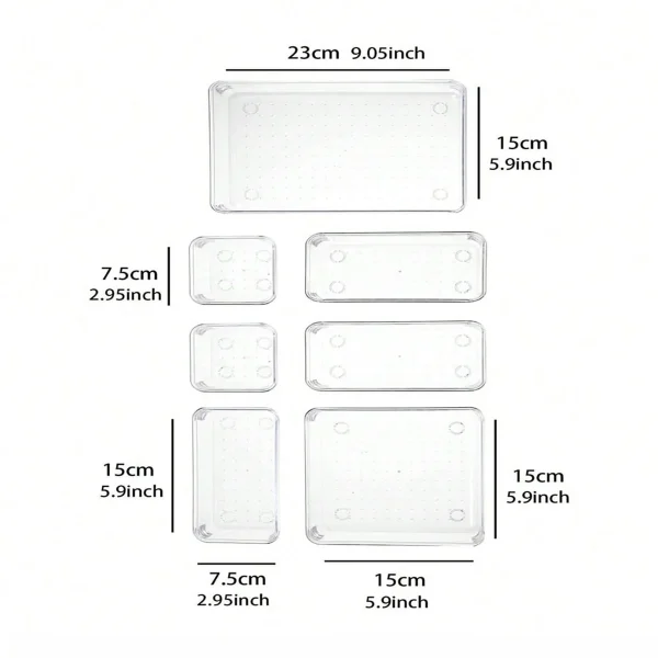 7 件套 Desk Drawer Organizers Set Plastic Bathroom Storage Makeup Organizer Clear Transparent Storage Box Drawer Organizer 4
