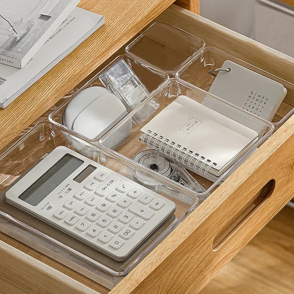 7 件套 Desk Drawer Organizers Set Plastic Bathroom Storage Makeup Organizer Clear Transparent Storage Box Drawer Organizer 5
