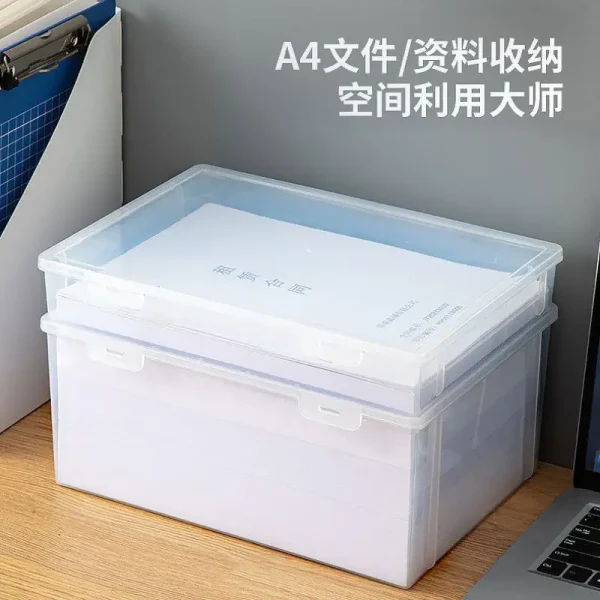 Plastic Storage Box For Office Large Capacity Transparent Paper Storage Case Desktop Storage Organization Document Box 2