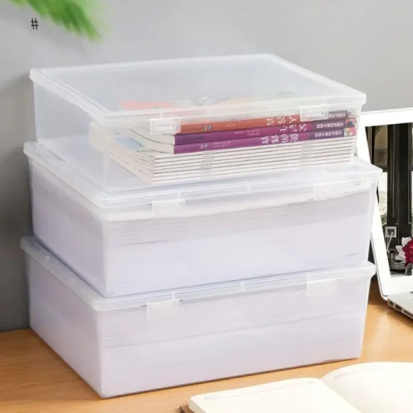Plastic Storage Box For Office Large Capacity Transparent Paper Storage Case Desktop Storage Organization Document Box 3