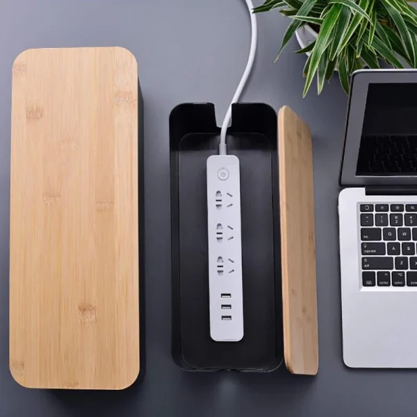 Cable Storage Box Power Strip Case Wooden Power Line Wire Management Organizer Anti-Dust Charger Socket Network Line Storage Bin 2