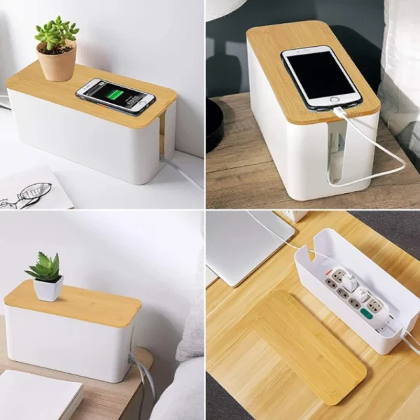 Cable Storage Box Power Strip Case Wooden Power Line Wire Management Organizer Anti-Dust Charger Socket Network Line Storage Bin 3