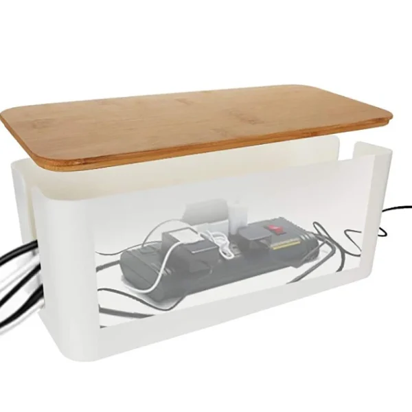 Cable Storage Box Power Strip Case Wooden Power Line Wire Management Organizer Anti-Dust Charger Socket Network Line Storage Bin 4
