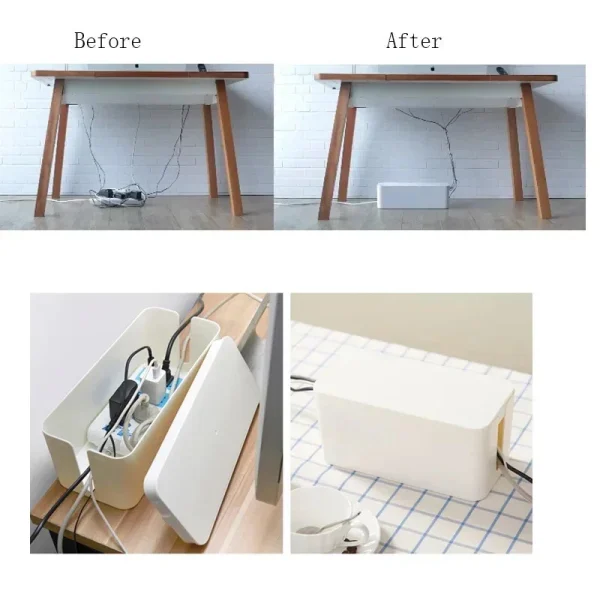 Cable Storage Box Power Strip Case Wooden Power Line Wire Management Organizer Anti-Dust Charger Socket Network Line Storage Bin 6