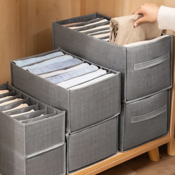 1pc Pants Storage Box, Jeans Divider Storage Box, Wardrobe 9 Grids Storage Basket 6