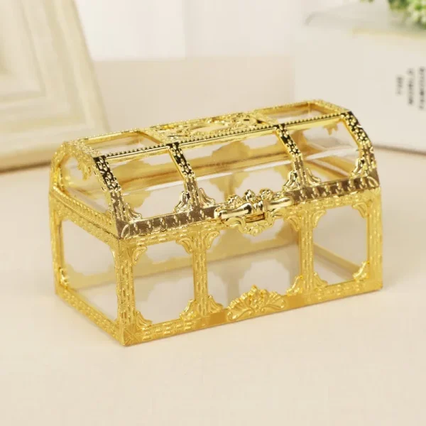 Mini Gold/Silver Transparent Jewelry Storage Box Clear Candy Pirate Storage Organizer Vintage Trinket Keepsake Treasure Chest 3