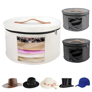 Hat Storage Box Dustproof Case Household Round Felt Storage Hats Bucket Clothes Organizers With Zippered Lid Travel Bags 1
