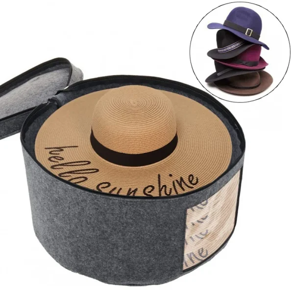 Hat Storage Box Dustproof Case Household Round Felt Storage Hats Bucket Clothes Organizers With Zippered Lid Travel Bags 2