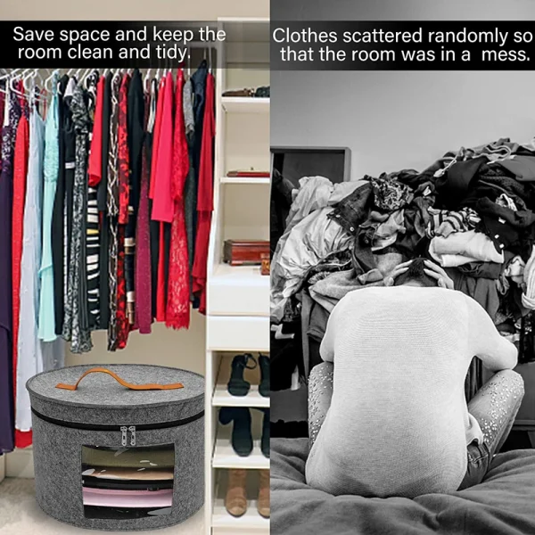 Hat Storage Box Dustproof Case Household Round Felt Storage Hats Bucket Clothes Organizers With Zippered Lid Travel Bags 4