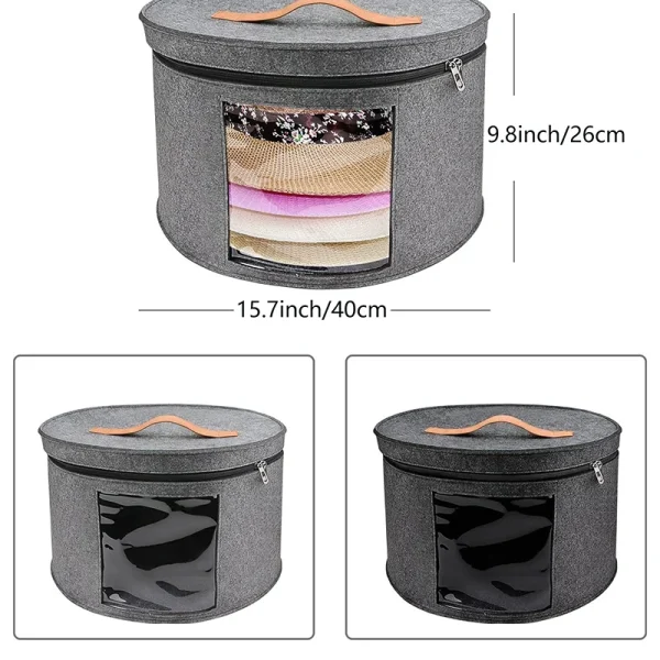 Hat Storage Box Dustproof Case Household Round Felt Storage Hats Bucket Clothes Organizers With Zippered Lid Travel Bags 6