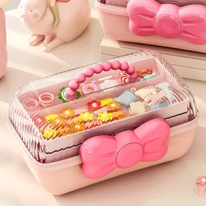 Girl Hair Accessories Storage Box Portable Jewelry Storage Box for Hair Ties Hair Pins Barrette Hair Bows Scrunchies 1