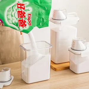 Airtight Laundry Detergent Powder Storage Box Clear Washing Powder Container with Lid and Handle Multipurpose Plastic Cereal Jar 1