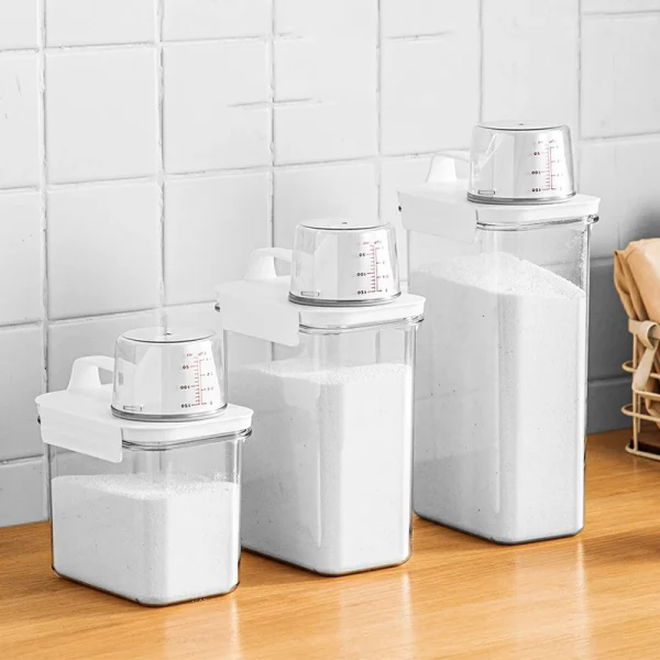 Airtight Laundry Detergent Powder Storage Box Clear Washing Powder Container with Lid and Handle Multipurpose Plastic Cereal Jar 6