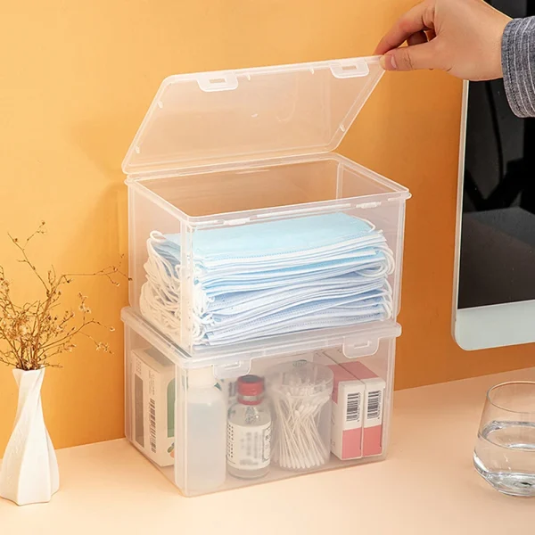 1 Large Capacity Desktop Storage Box, Stackable Clamshell Box, Suitable For Bathroom, Kitchen, Office, Transparent Storage Box 5