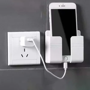 1Pc White Punch Free Wall Mount Phone Plug Holder Mobile Phone Charging Stand Air Conditioner TV Remote Control Storage Box 1