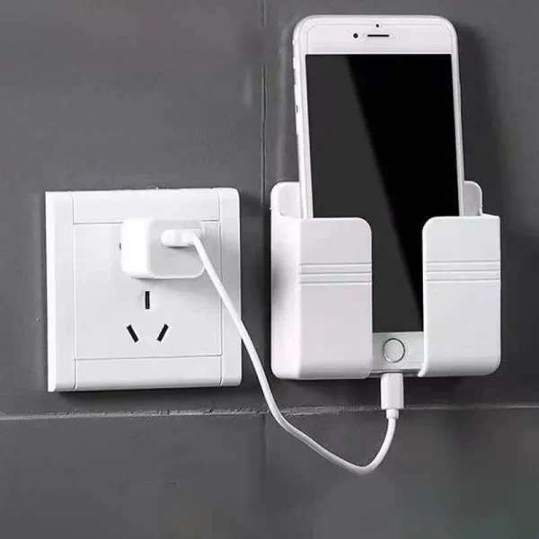 1Pc White Punch Free Wall Mount Phone Plug Holder Mobile Phone Charging Stand Air Conditioner TV Remote Control Storage Box 1