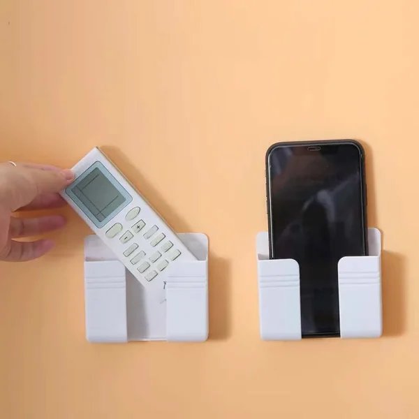 1Pc White Punch Free Wall Mount Phone Plug Holder Mobile Phone Charging Stand Air Conditioner TV Remote Control Storage Box 2