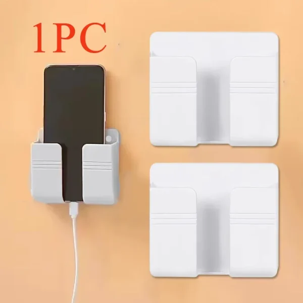 1Pc White Punch Free Wall Mount Phone Plug Holder Mobile Phone Charging Stand Air Conditioner TV Remote Control Storage Box 3