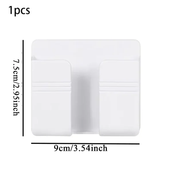 1Pc White Punch Free Wall Mount Phone Plug Holder Mobile Phone Charging Stand Air Conditioner TV Remote Control Storage Box 5