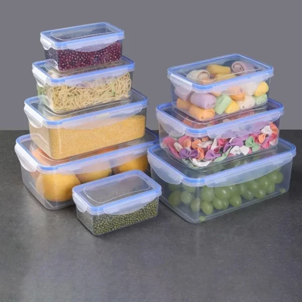 Sealed Rectangular Refrigerator Storage Box with Lid Plastic Trasparent Crisper Food Containers Stackable Microw 1