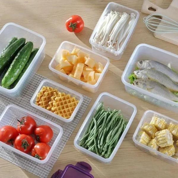 Sealed Rectangular Refrigerator Storage Box with Lid Plastic Trasparent Crisper Food Containers Stackable Microw 2