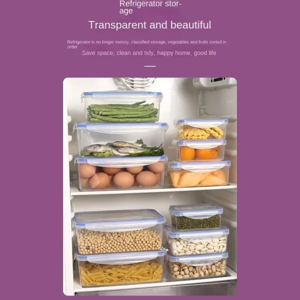 Sealed Rectangular Refrigerator Storage Box with Lid Plastic Trasparent Crisper Food Containers Stackable Microw 3