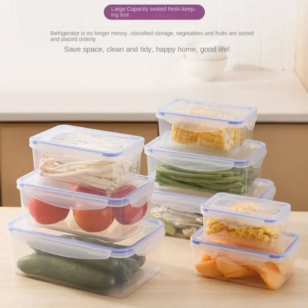 Sealed Rectangular Refrigerator Storage Box with Lid Plastic Trasparent Crisper Food Containers Stackable Microw 4