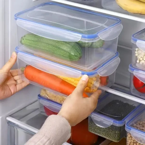 Sealed Rectangular Refrigerator Storage Box with Lid Plastic Trasparent Crisper Food Containers Stackable Microw 5