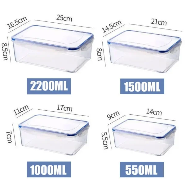 Sealed Rectangular Refrigerator Storage Box with Lid Plastic Trasparent Crisper Food Containers Stackable Microw 6