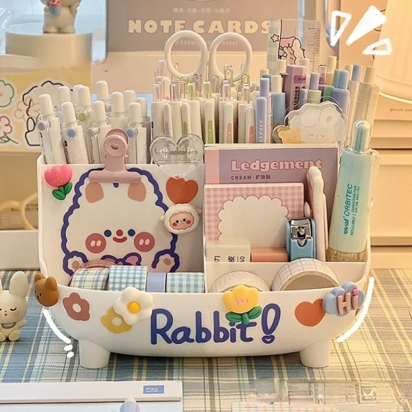 Japanese-style Desktop Pen Holder Cute Multi-functional Large-capacity Partition Drawer Desktop Stationery Organizer Storage Box 1