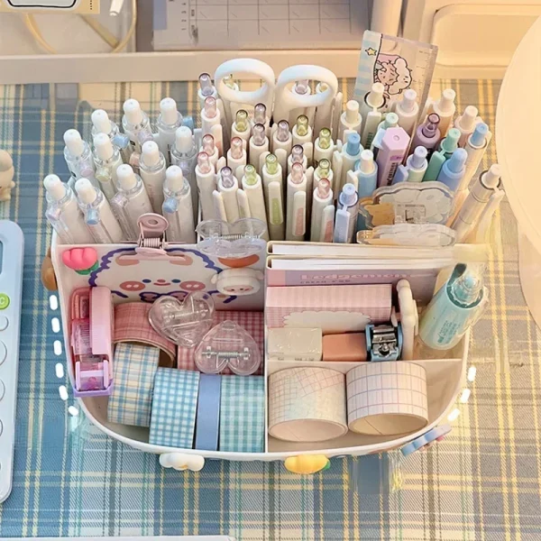 Japanese-style Desktop Pen Holder Cute Multi-functional Large-capacity Partition Drawer Desktop Stationery Organizer Storage Box 3