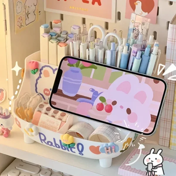 Japanese-style Desktop Pen Holder Cute Multi-functional Large-capacity Partition Drawer Desktop Stationery Organizer Storage Box 4