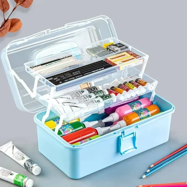 Three-layer Transparent Plastic Craft Storage Box, Sewing Storage Box, Folding Tool Box, Art Student Miscellaneous Storage Box 1